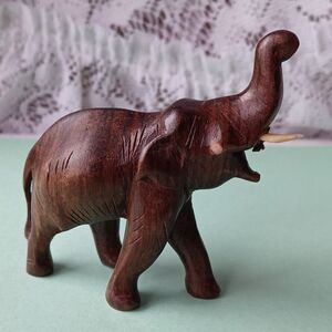 VTG HAND-CARVED WOODEN ELEPHANT TRUNK-UP 3.5" (L) x 1.5" (W) x 3" (H) UNMARKED
